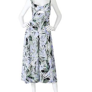 Olivaceous Tropical Palm Leaf Wide Leg Jumpsuit